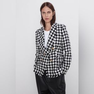 Zara Houndstooth Tweed Blazer Jacket / Size S